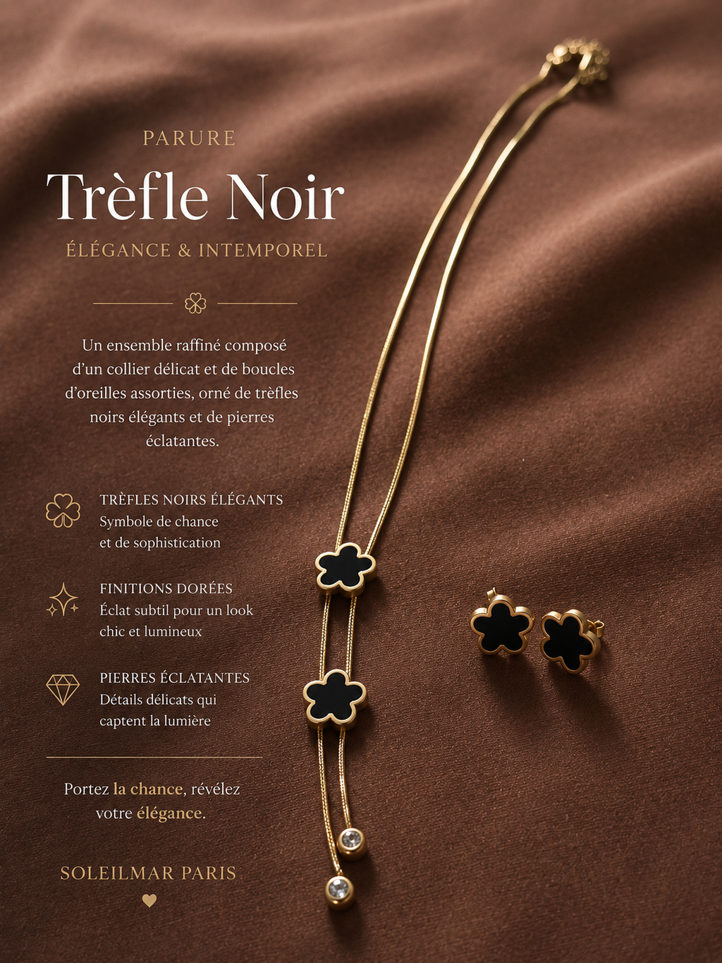 Collier Trèfle Noir – Chic et chic elegant en acier inoxydable pour elle