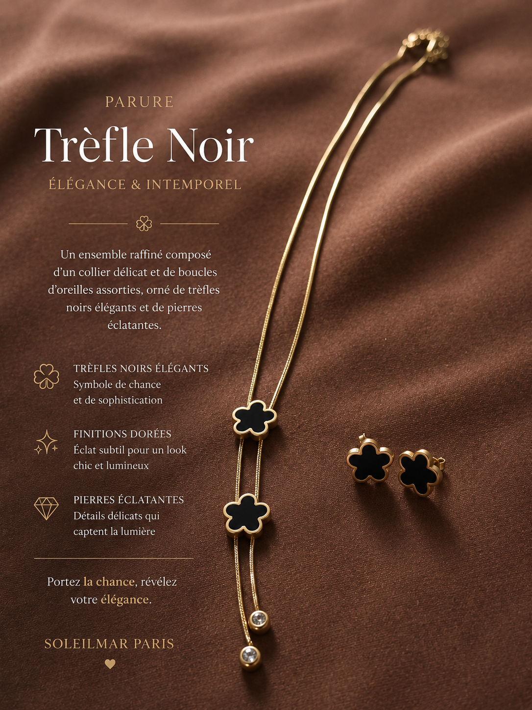 Collier Trèfle Noir – Chic et chic elegant en acier inoxydable pour elle