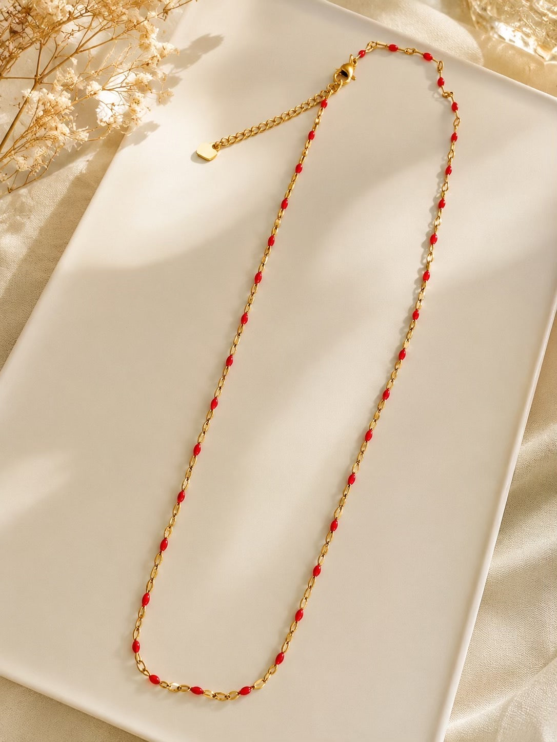 Collier Rouge & Dorée en acier inoxydable