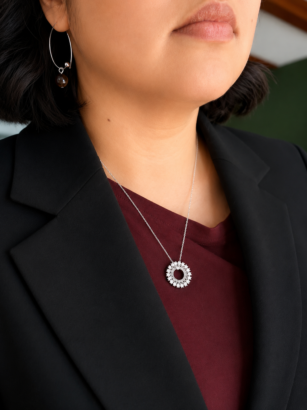 Collier et pendentif en zircone et acier inoxydable