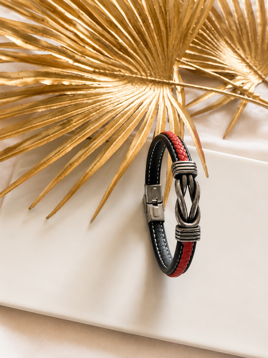 Bracelet homme acier entrelacé cuir orange