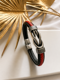 Bracelet homme acier entrelacé cuir orange