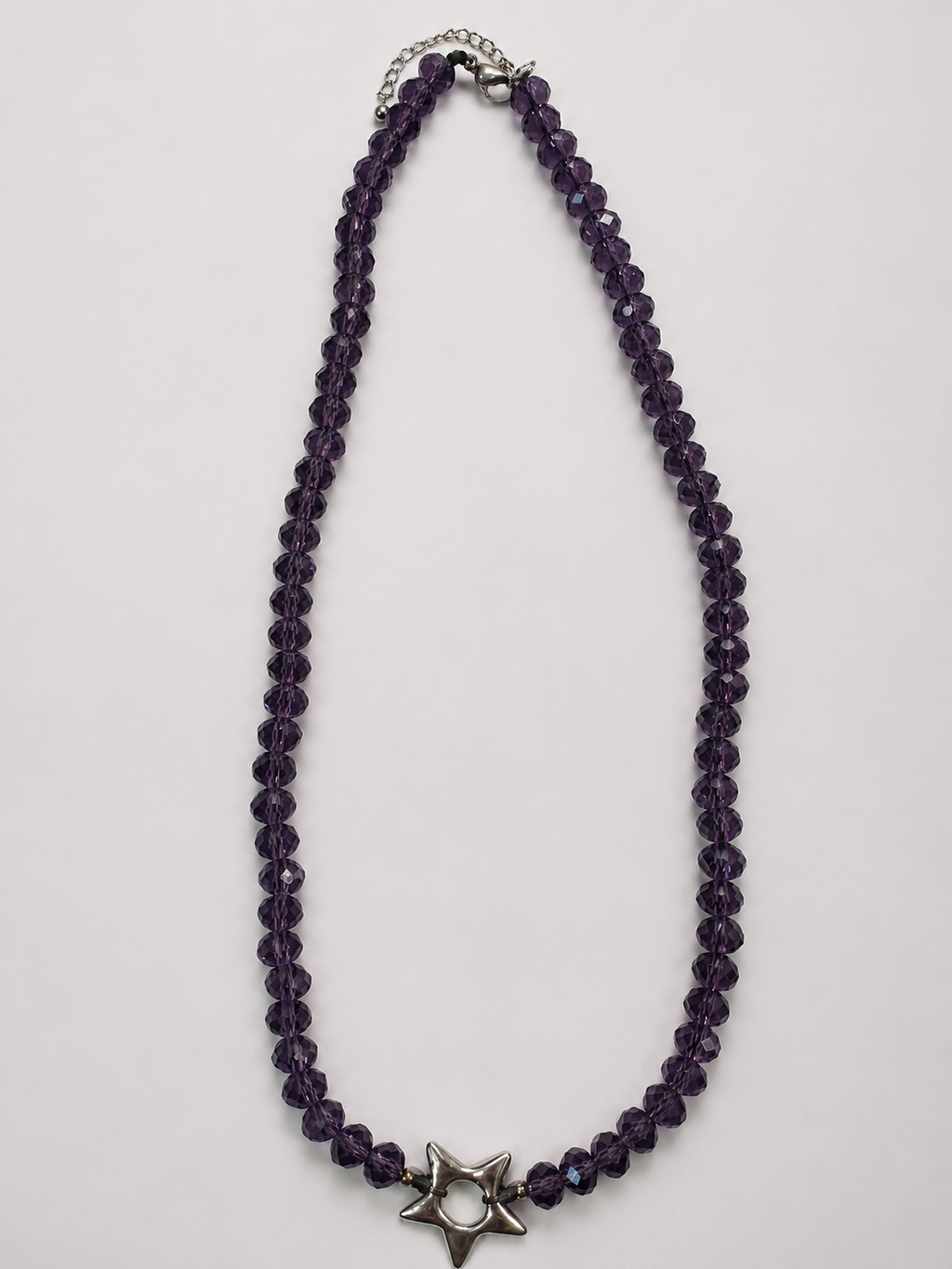 💜 Collier Perles Facettées Violettes & Étoile Argentée