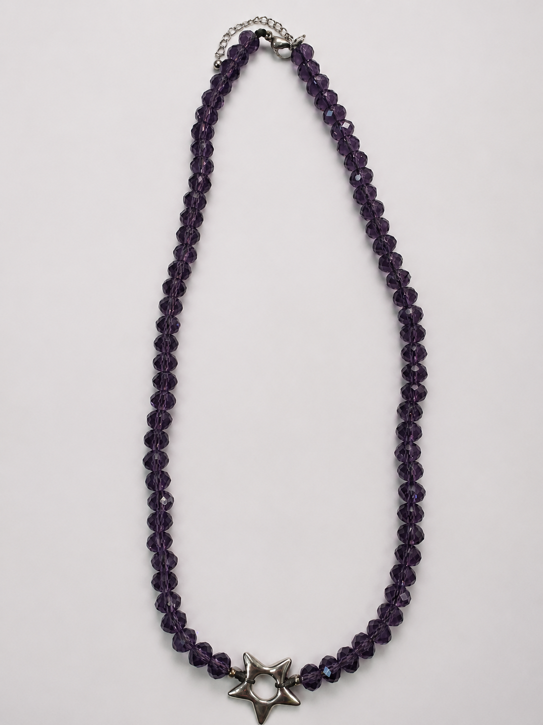 💜 Collier Perles Facettées Violettes & Étoile Argentée
