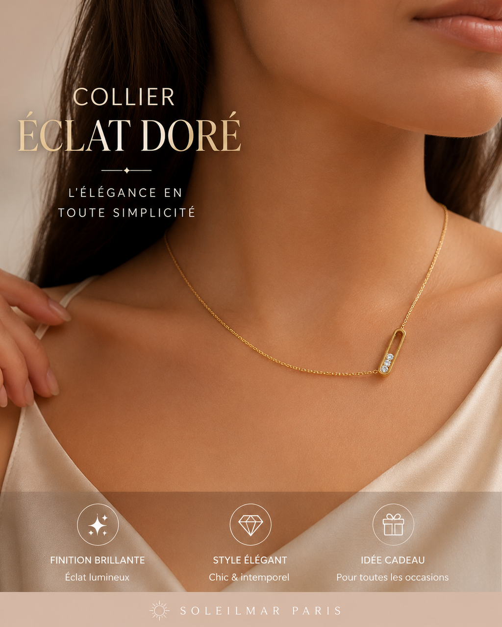 Collier Doré Élégance Cristal – Acier Inoxydable