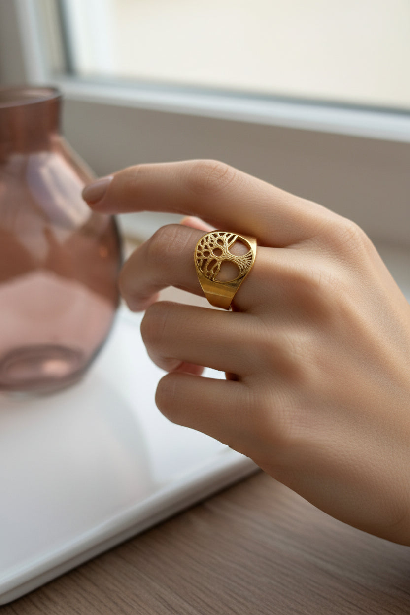 Bague Ajustable Arbre de Vie Dorée