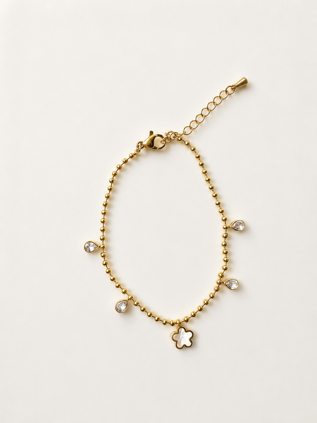 Bracelet Trèfle Nacré & Cristaux Dorés