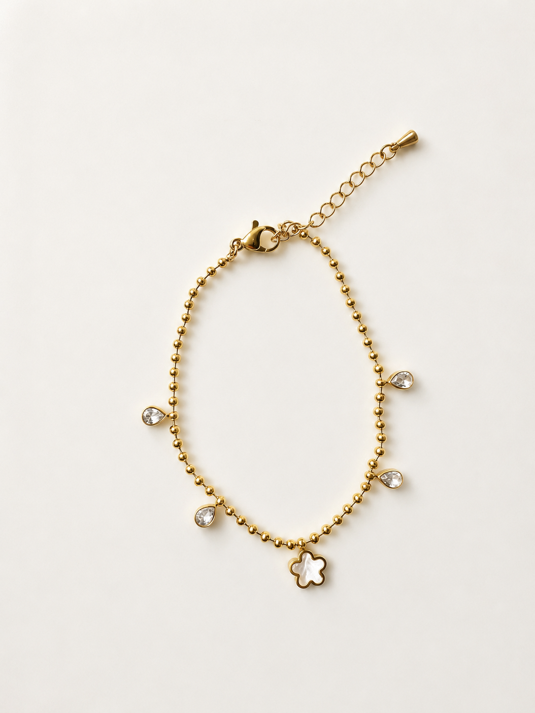 Bracelet Trèfle Nacré & Cristaux Dorés