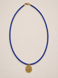 💙 Collier Perles Bleues & Médaillon Doré