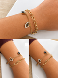 Bracelet Double Chaîne & Œil Protecteur Doré