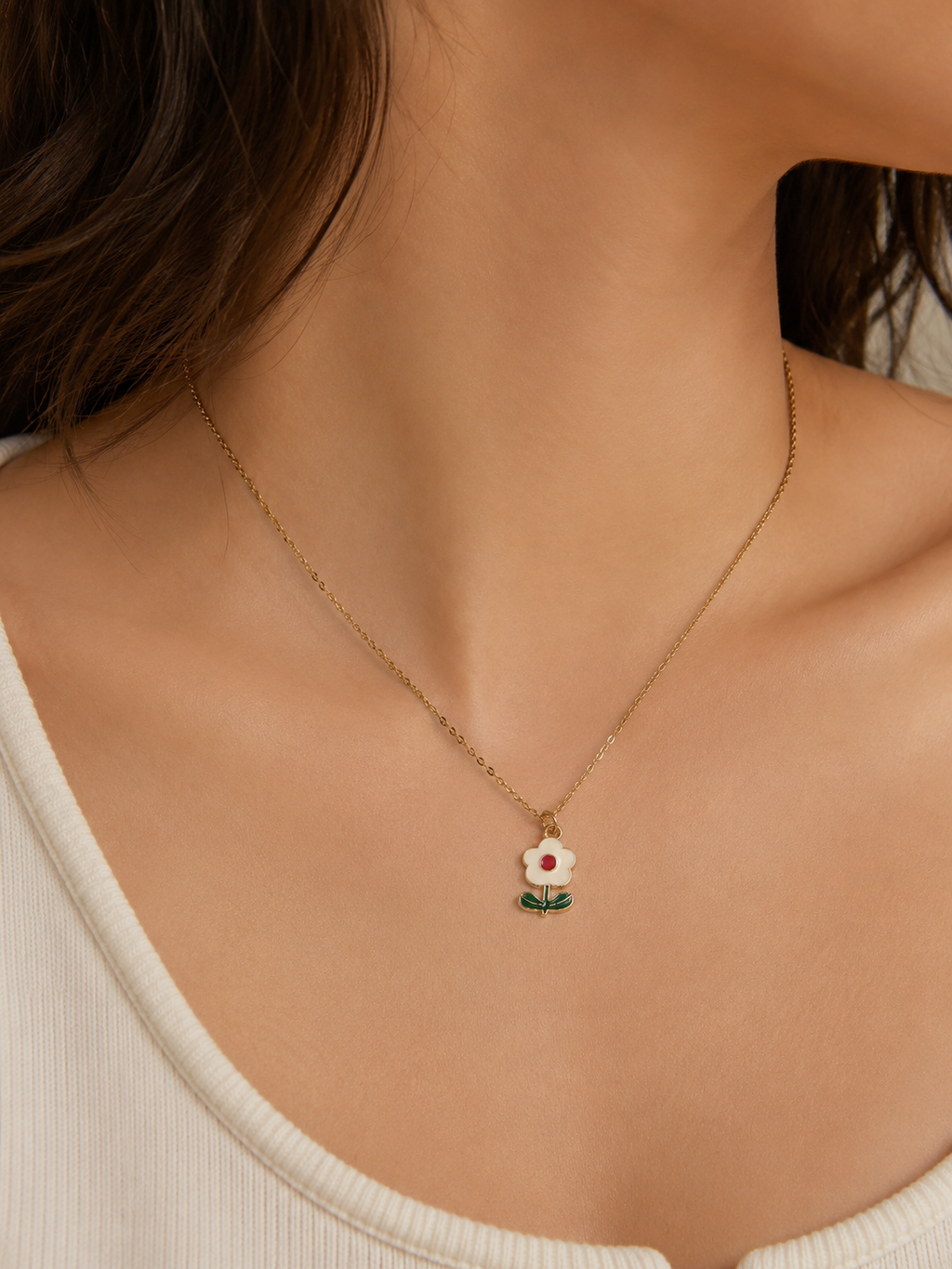 Collier Fleur Émaillée doré