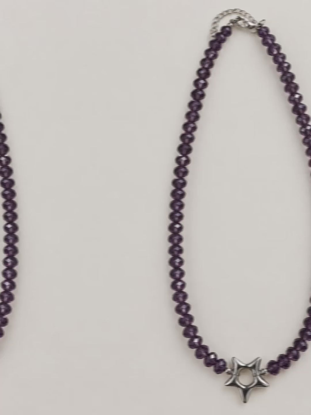 💜 Collier Perles Facettées Violettes & Étoile Argentée