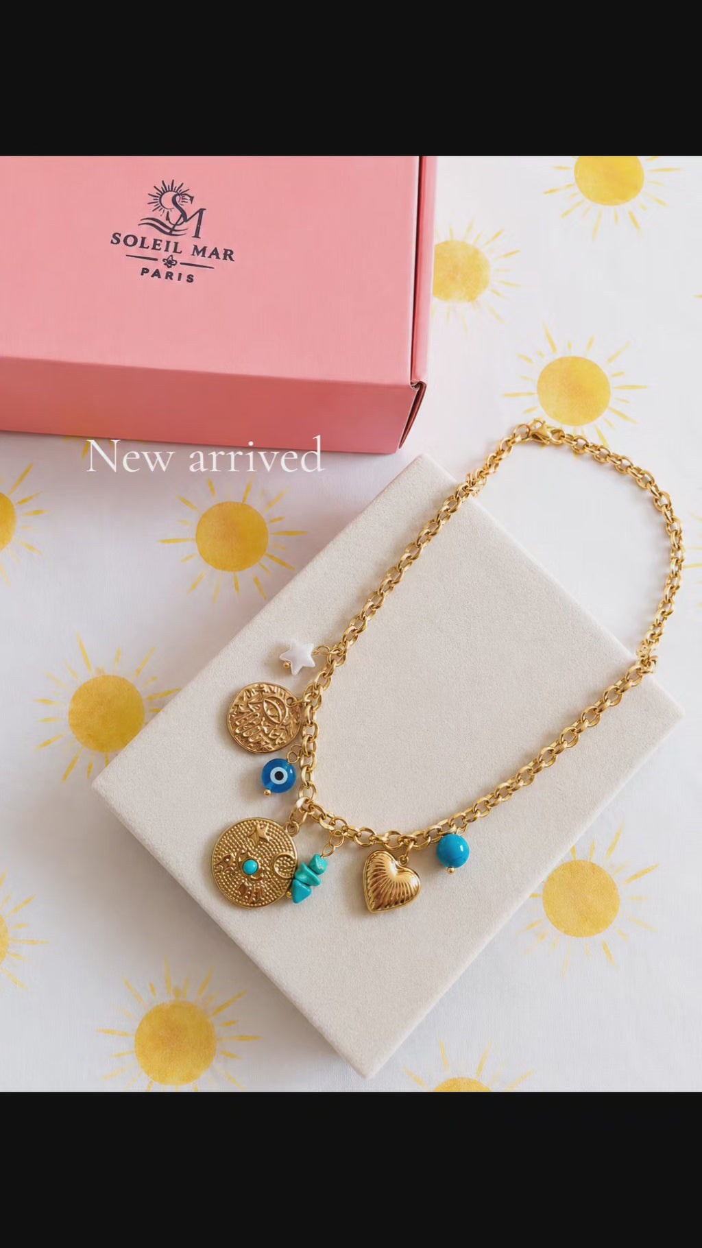 Collier Charms Soleil & Turquoise Doré