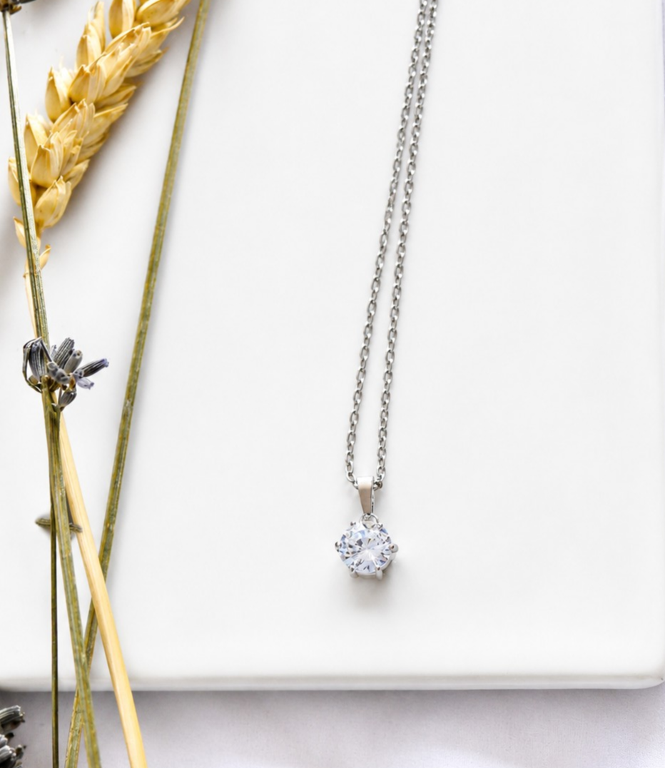 Collier Cristal minimaliste en acier inoxydable femme